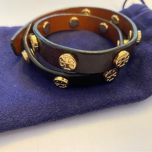 Tory Burch Brown Leather Wrap Bracelet